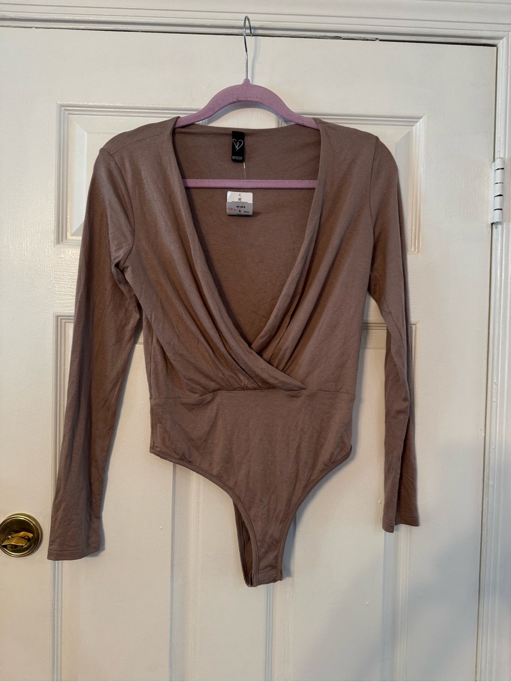 Windsor Mocha Long Sleeve Surplice Bodysuit